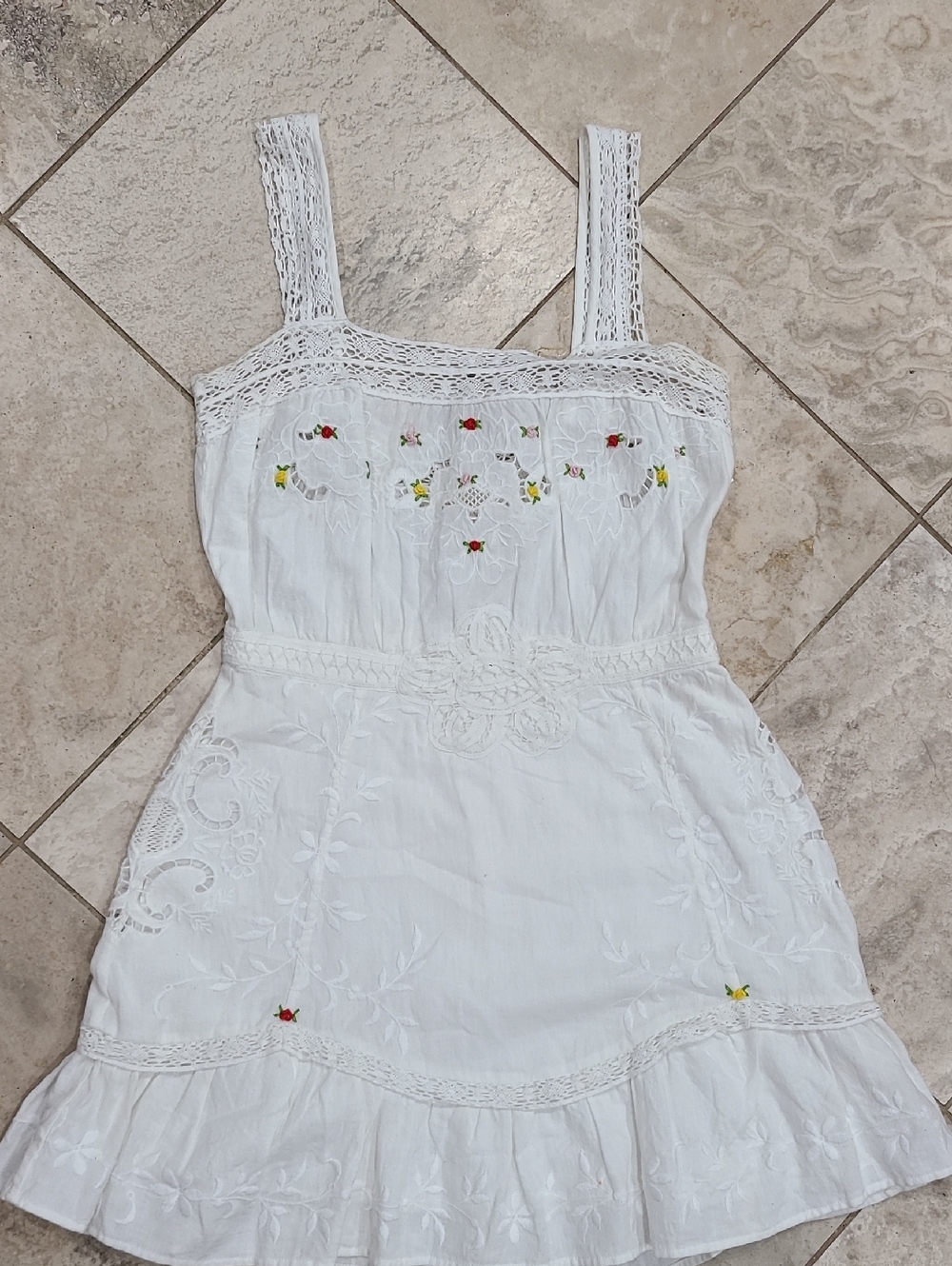 LoveShackFancy White Eyelet Lace-Trim Dress